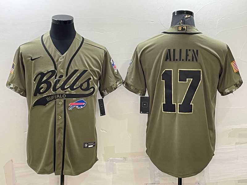 Men%27s Buffalo Bills #17 Josh Allen 2022 Olive Salute to Service Cool Base Stitched Baseball Jersey